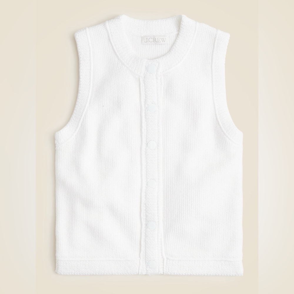 NWT J. Crew Large Lg White Sleeveless 100% Cotton Sweater Vest Snaps-up  12 14